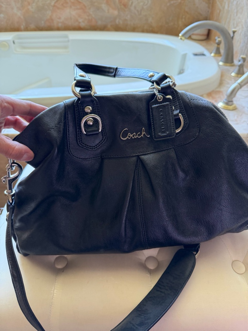 Coach Black Leather Pleated Shoulder Satchel